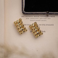 法國巴黎 Nina Ricci 名牌古董 花珠鉚釘排列 鍍金耳夾 夾式耳環