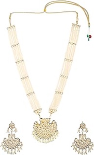 FAUX KUNDAN JEWELLERY NECKLACE SET MADE WITH ELEGANCE OF BEADS NECKLACE AND DANGLE EARRINGS BEAUTIFULLY HAND CRAFTED PURELY DIVINE, Faux Pearl, faux kundan