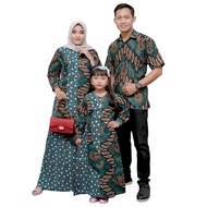 HIJAU PRIA KEMEJA Couple Clothes Family Uniform Batik Motif Mega Overcast Green Flower Combination Star Sogan Batik Shirt Men Short Sleeve Batik Robe For Adult Women Children's Batik Robe