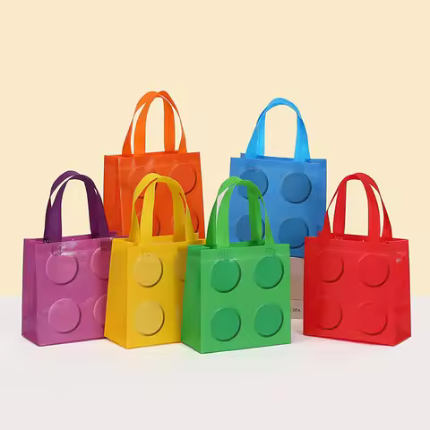 【ZYAA-1】6/12pcs Building Block Tote Bags Non-Woven Fabric Party Favor Bags For Birthday Father's Day