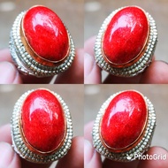 Cincin Pria Batu Akik Asli Natural Red Coral Marjan Merah Asli Top Colour
