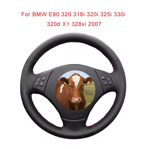 DIY Cowhide Leather Car Steering Wheel Cover Customized Steering Wrap For BMW E90 320 318i 320i 325i