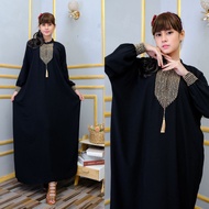 Gamis Kaftan Polos kombinasi Renda LD 150cm Warna Coklat | Kaftan Elegan Kekinian terbaru Ukuran Jum