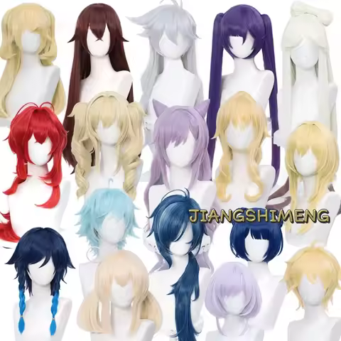 Genshin Impact Venti Keqing Barbara Fischl Kaeya Lumine Aether Amber Wig Cosplay Rambut Sintetis Tah