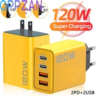 【OPPZAN】120W Fast Charging 4 Ports Mobile Phone Charger QC3.0 USB Type C Chargers Dual PD Wall Adapt