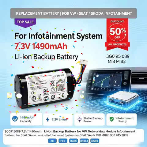 3G0915089 7.3V 1490mAh Li-ion Backup Battery for VW Networking Module Infotainment System for SEAT S