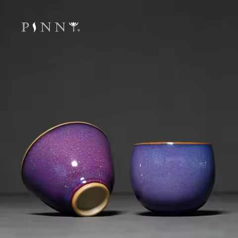 PINNY 110ML Glaze Purple Ceramic Kung Fu Teacup Pigmented Traditional Chinese Drinkware Retro Tea Bo