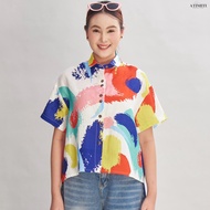 AT Hue4624 เสื้อเชิ้ต อก 46 ยาว 22-24 เสื้อแขนสั้น แขนในตัว เสื้อผ้าลินิน แท้ 100% เส้นใยธรรมชาติ พิ