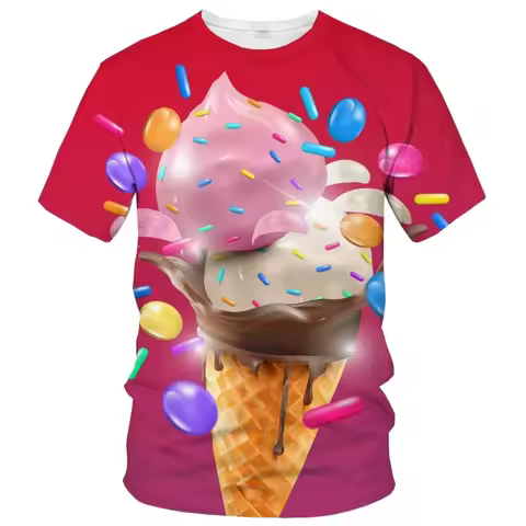 Ice Cream 3D Printing T-shirt Colorful Likeable Summer Clothing For T Shirt Men And Kids Funny Inter