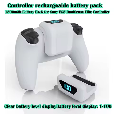 1500mAh External Battery Pack for Sony PS5 DualSense/PS5 Elite Wireless Controller, Rechargeable Pow