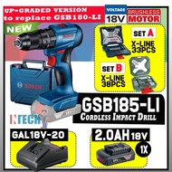 BOSCH 18V BRUSHLESS MOTOR GSB185-LI CORDLESS IMPACT DRILL + 1x2.0AH + GAL18V20 C/W 2 DIFFERENT PACKA