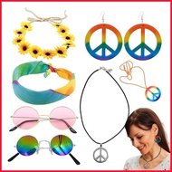 Hippie Costume Set 7pcs 60s 70s Hippie Costume Set Includes 1 Piece Headband 2 Piece Necklaces 1 Pair Of Earrings kiamy