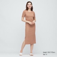 🆕全新 UNIQLO粉橘色針織短袖側開衩連身裙 S號#24吃土季
