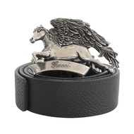 狀況極佳 ▲ GUCCI 256262 飛馬扣皮帶，黑色，銀色五金，95/38 碼，義大利製造，男士。
