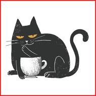 Cat Coffee Wall Art Self-Adhesive Black Cat Coffee Mural Cute Black Cat Coffee Mural Cat Wall Decor 