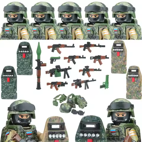 City Police Russia Commando FSB Special Forces Figures Building Blocks Green Camouflage Shield Army 