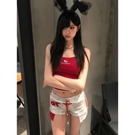 y2k y2k Top Design Red y2k t-Shirt Short Sleeve Dancing Clothes American Style Street Wear Lace Stit