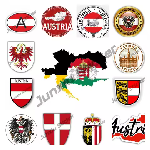 Austria Map Vinyl Stickers Austria Flag Coat of Arms A AUSTRIA Country Code Reflective Decal ViennaT