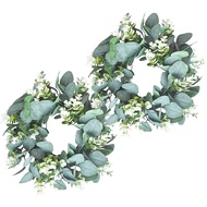 HAPPY TIME-2 Pack Green Eucalyptus Wreath Round Wreath Artificial Wreath Farmhouse Wreath for Door W