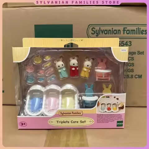 sylvanian families chocolate rabbit triplet cradle seat care set for girls ternurines Authentic play