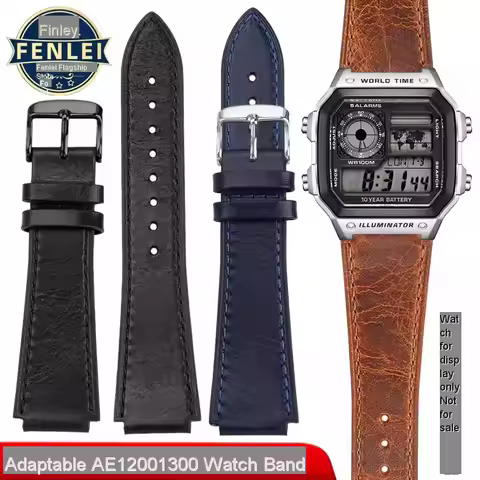 Retro Genuine Leather Watchband For Casio AE1200 AE1300 A158W/A168 W-216H Vintage Watch Strap convex