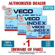 VECO Index Card Cards 3x5in 4x6in 5x8in 100pcs per pack White Ruled Both Sides - 1 Pack