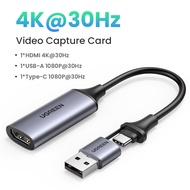 UGREEN การ์ดวิดีโอ HDMI การ์ดจับภาพแบบไลฟ์ภาพ4K Video Capture Card Type C Collector HDMI to USB + US