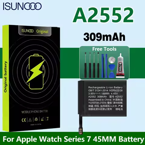 ISUNOO 309mAh 100% New A2552 Battery For Series 7 45mm Watch Replacement Bateria+Free Tools