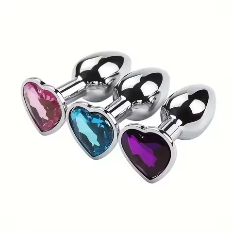 Stainless Steel Heart Anal Plug Reusable Butt Plug with Gem for Beginners Adult Products