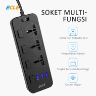 [BUY 1 GET 1] ECLE Stop Kontak Listrik Fast Charging - Power Strip Colokan Listrik Universal 110V - 250V dengan 3 USB Port 5V 1A + Switch button dan Indikator LED - Panjang Kabel 2 Meter