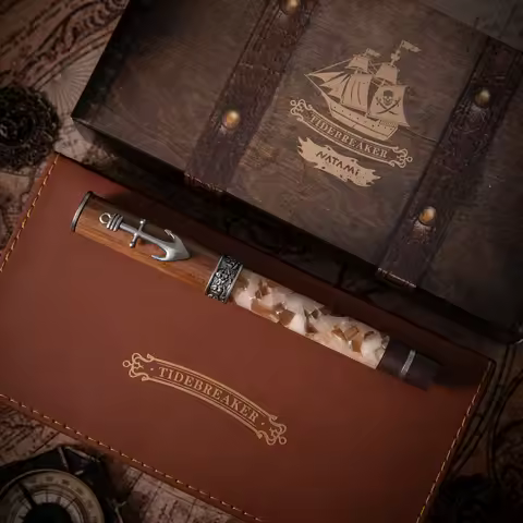 Natami Fountain Pen Fine Nib Smooth Writing Pirate Series Wooden Barrel Copper Metal Trim Gift Box