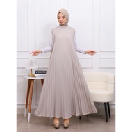 Gamis Plisket Panjang ( 135 cm ) / Pleats Dress Payung / Inner Dress Plisket Maxy Clasik / Inner Tan