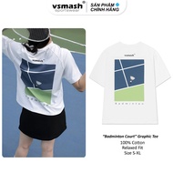 Vsmash Sportwear Unisex Badminton T-shirt – Silk print "Badminton Court" – Baby Cotton Fabric Soft, 