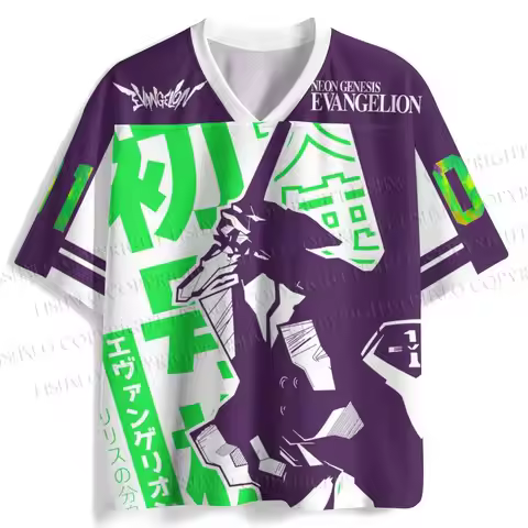 Men's Evangelion Unit-01 Mecha Design V-neck Short-sleeved Sweatshirt, #01, Evangelion Anime Mecha F