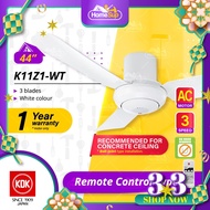 [NO HOOK Ball-Joint] KDK K11Z1-WT (44”) 3 speed Remote Control Type Ceiling Fan - White K11Z1 Baby Fan  (For Concrete Ceiling only) Plaster Ceiling can’t use