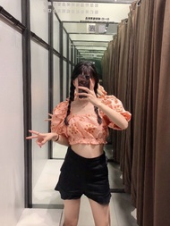 Baju Blouse Wanita Korea Orange Embroidery Cropped Import F-514251