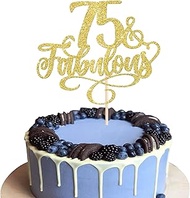 1 Pack 75 & Fabulous Cake Topper Assembled Glitter Seventy-five and Fabluous 75th Birthday Cake Pick