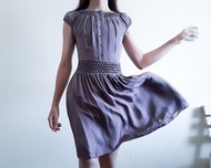 BANANA REPUBLIC 手工縮褶真絲連衣裙 100% 紫色真絲連衣裙