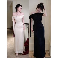 Silk Party Dress Off Shoulder Bow Tie Off Shoulder Silk Satin Dress Silk Dress Off Shoulder Tie Part