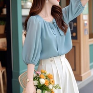 E0428-Summer Temperament Age-Reducing Chiffon Shirt Women ol Professional Ladies Office Commuter Top