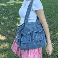 American Urban Outfitters BDG Y2K Two Colors Optional Washed Denim Tote Bag Without Charm Pin