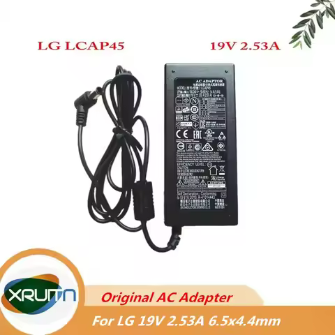 Genuine 19V 2.53A 6.5x4.4mm AC DC Adapter Charger For LG 19V2.53A LCD Power Supply LCAP35 45 DA-48F1