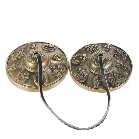 2.6in/6.5cm Handcrafted Tibetan Meditation Tingsha Cymbal Bell with Buddhist The Eight Auspicious Sy
