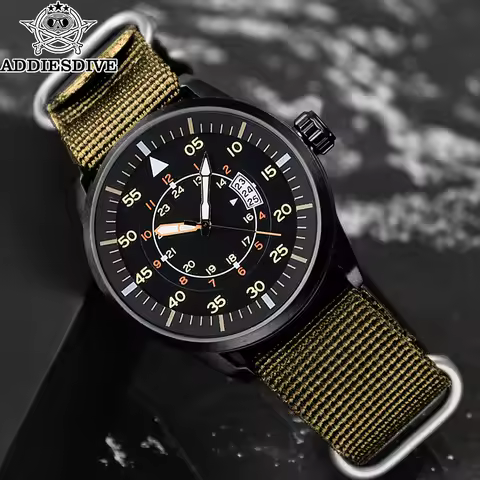 ADDIESDIVE Quartz Watch MY-JD1508 For Men Sports Hardlex Dial Crystal 50M Waterproof Nylon Strap Qua