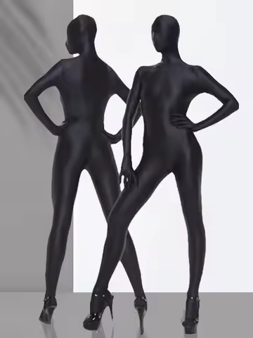 Unisex High Elastic Fingers Bodystocking Zipper Open Crotch Bodysuit Tights Full Coat Zentai Cosplay