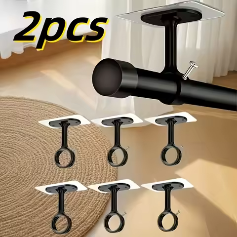 2Pcs Self‑Adhesive Non‑Drilling Curtain Rod Brackets Adjustable Ceiling Hooks for Bedroom Wardrobe C
