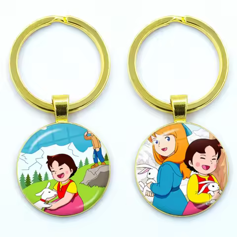 2023 New Heidi the Girl of the Alps Keychain Anime Round Photo Glass KeyRing Bag Car Key Chain Ring 