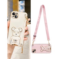 Iphone 13 Phone Case Iphone 13Pro Max 12 Pro 13 12 Mini Crossbody Lanyard Plating Silicone Violent Bear Invisible Bracket Case Iphone 12 Pro Max 11Pro XS Max Holder Cover