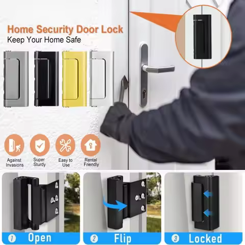 Home Security Door Lock with Screws,Childproof Door Reinforcement Locks, 3 Inch Stop for Inward Swin