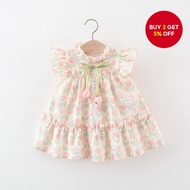 Tulip Bunny Princess Dress - Flutter Sleeve Baby Girl Outfit with Chest Bow, Cute Toddler Clothing 0